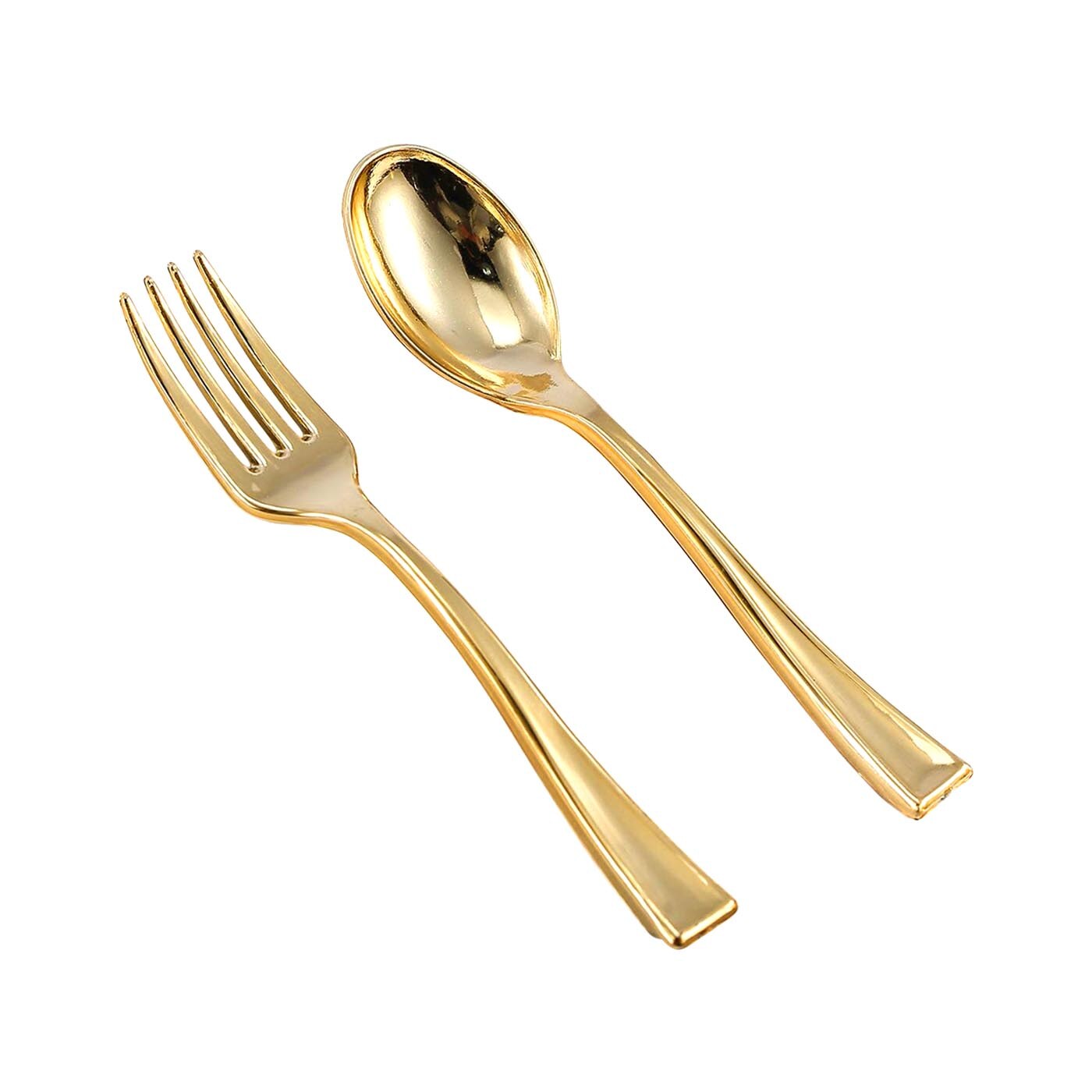Gold Disposable Plastic Mini Flatware Set - Dessert Spoons and Dessert Forks (600 Guests)