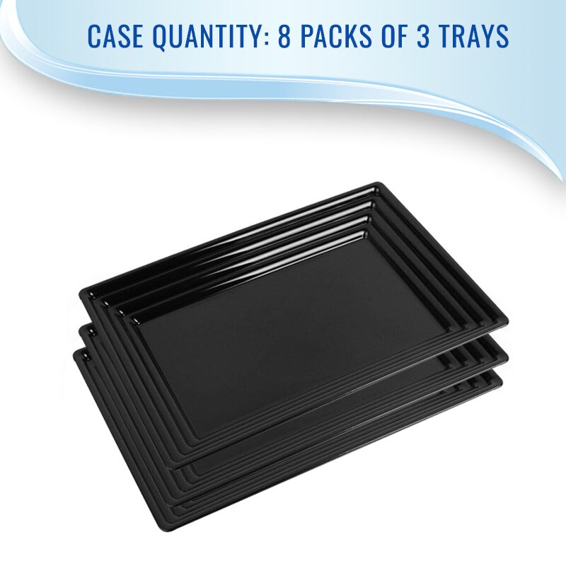 11 x 16 Black Rectangular with Groove Rim Plastic Serving Trays