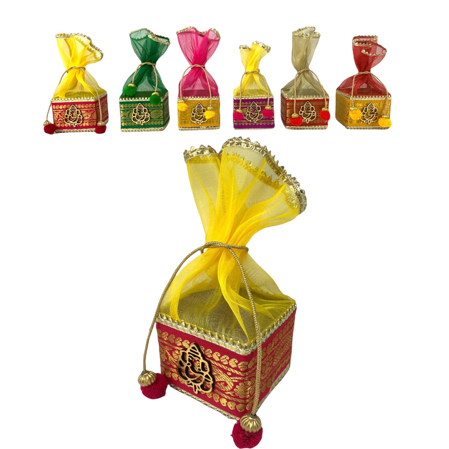 4 Pcs Small Potli Ganesh Gift Box, Favor For Indian Muslim Pakistani