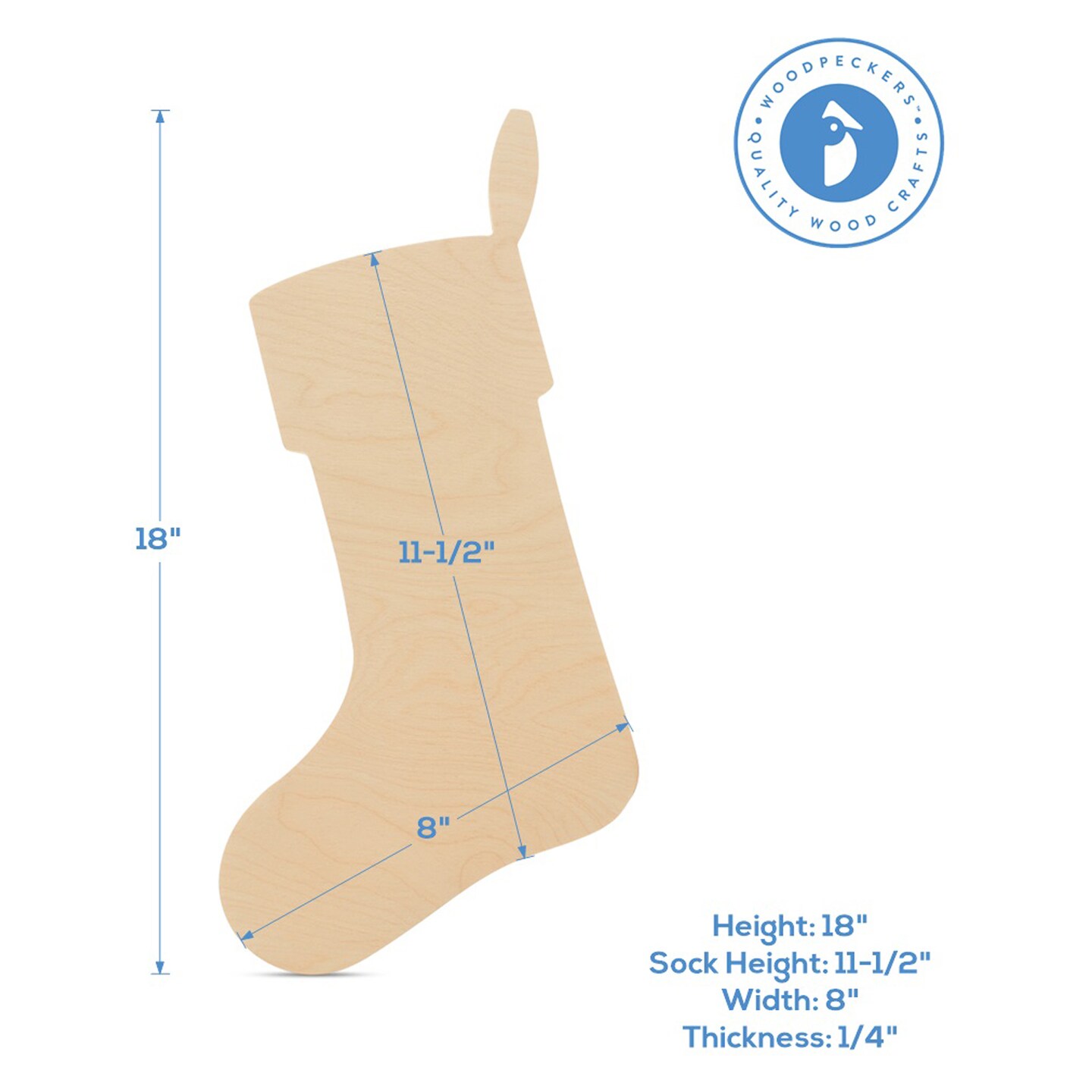 Wood Stocking Cutout Ornament, Multiple Sizes Available, DIY Christmas Tree Decor/Craft | Woodpeckers