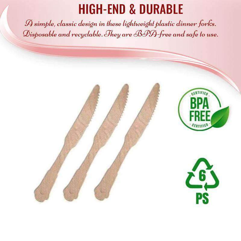 Silhouette Birch Wood Eco Friendly Disposable Dinner Knives, 600 Knives