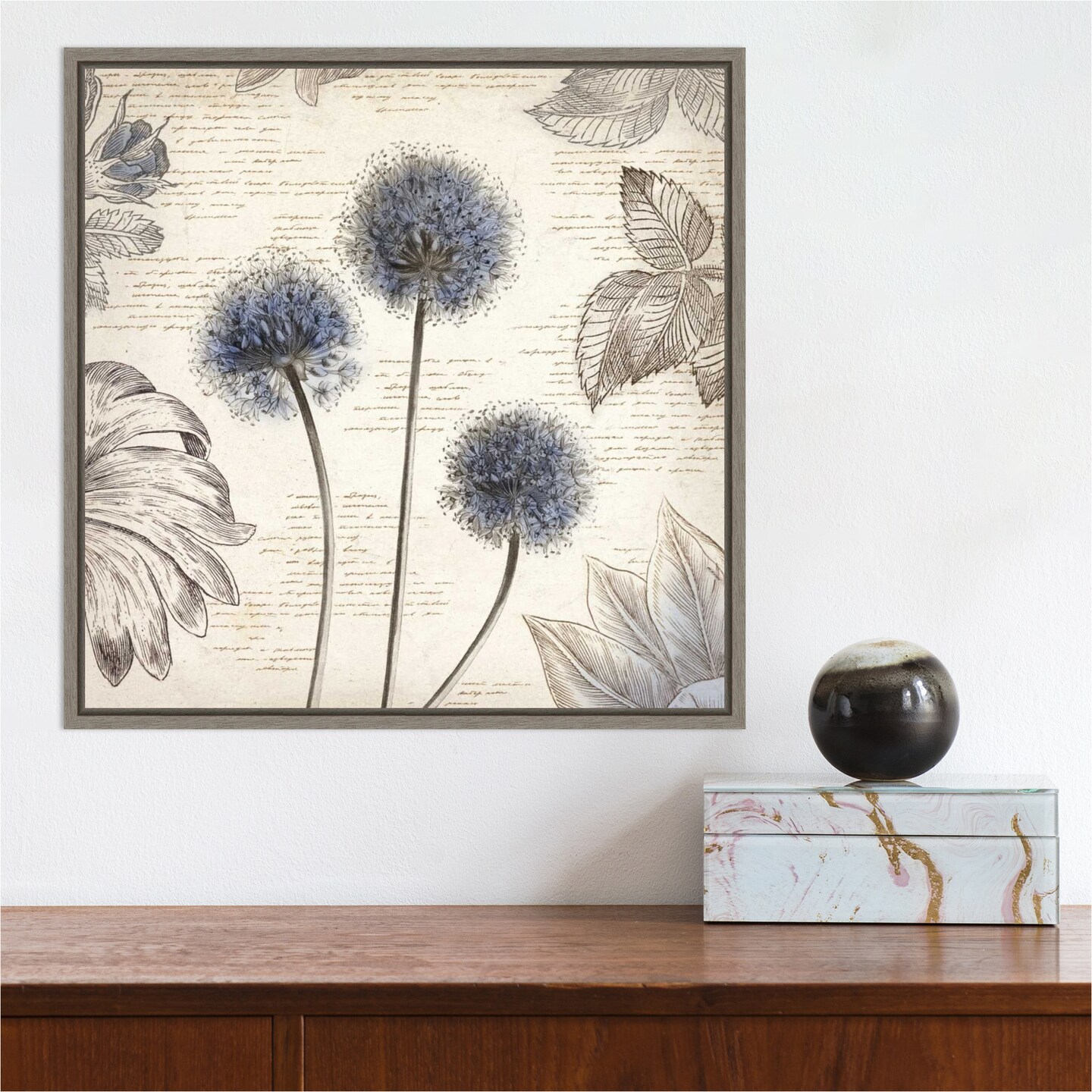 Blushing Blue I Mini by Aimee Wilson 16-in. W x 16-in. H. Canvas Wall Art Print Framed in Grey