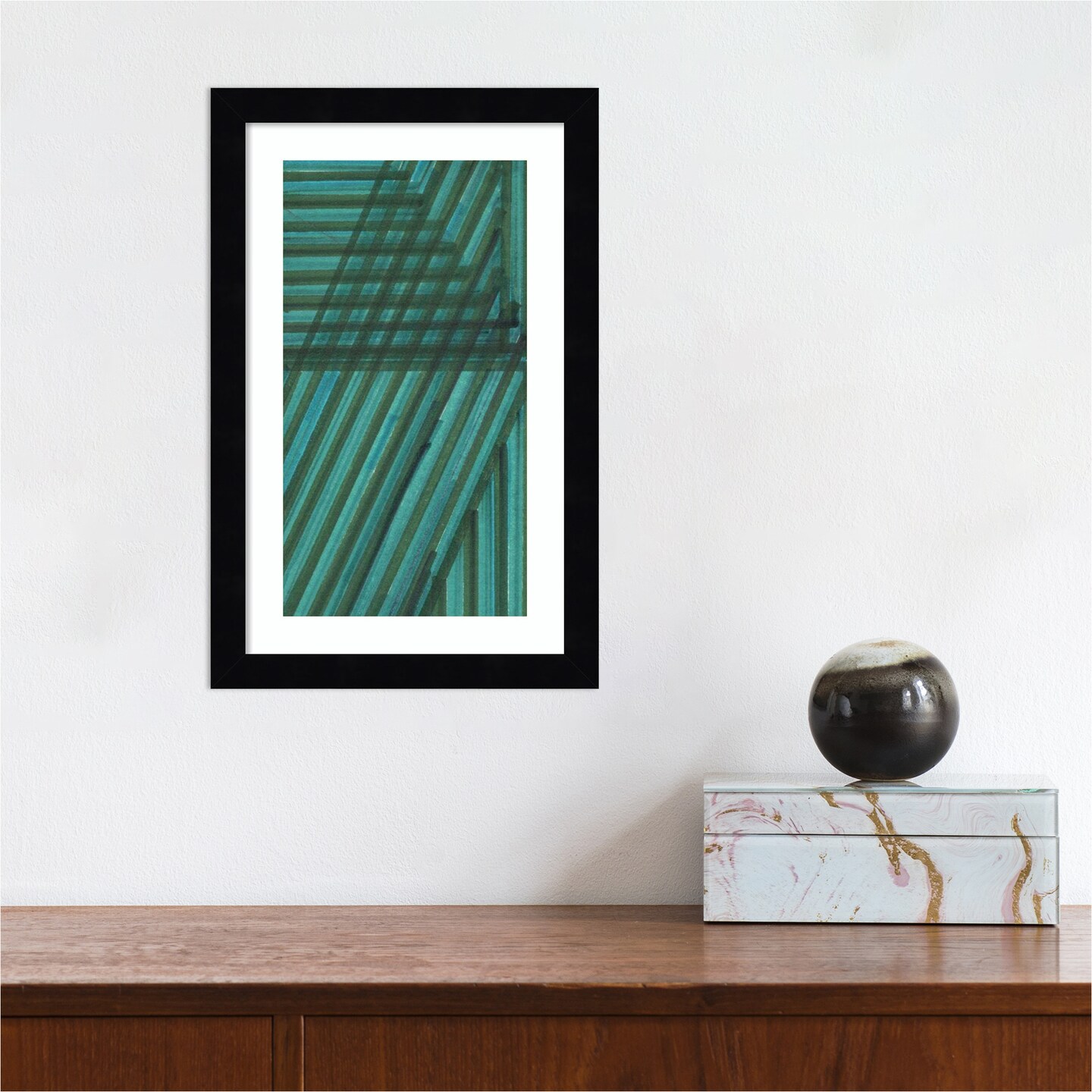 Line Study Blue by Charles McMullen Wood Framed Wall Art Print