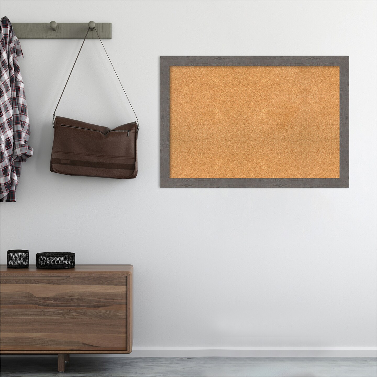 Cork Board, Rustic Plank Grey Narrow Frame - Bulletin Board, Organization Board, Pin Board