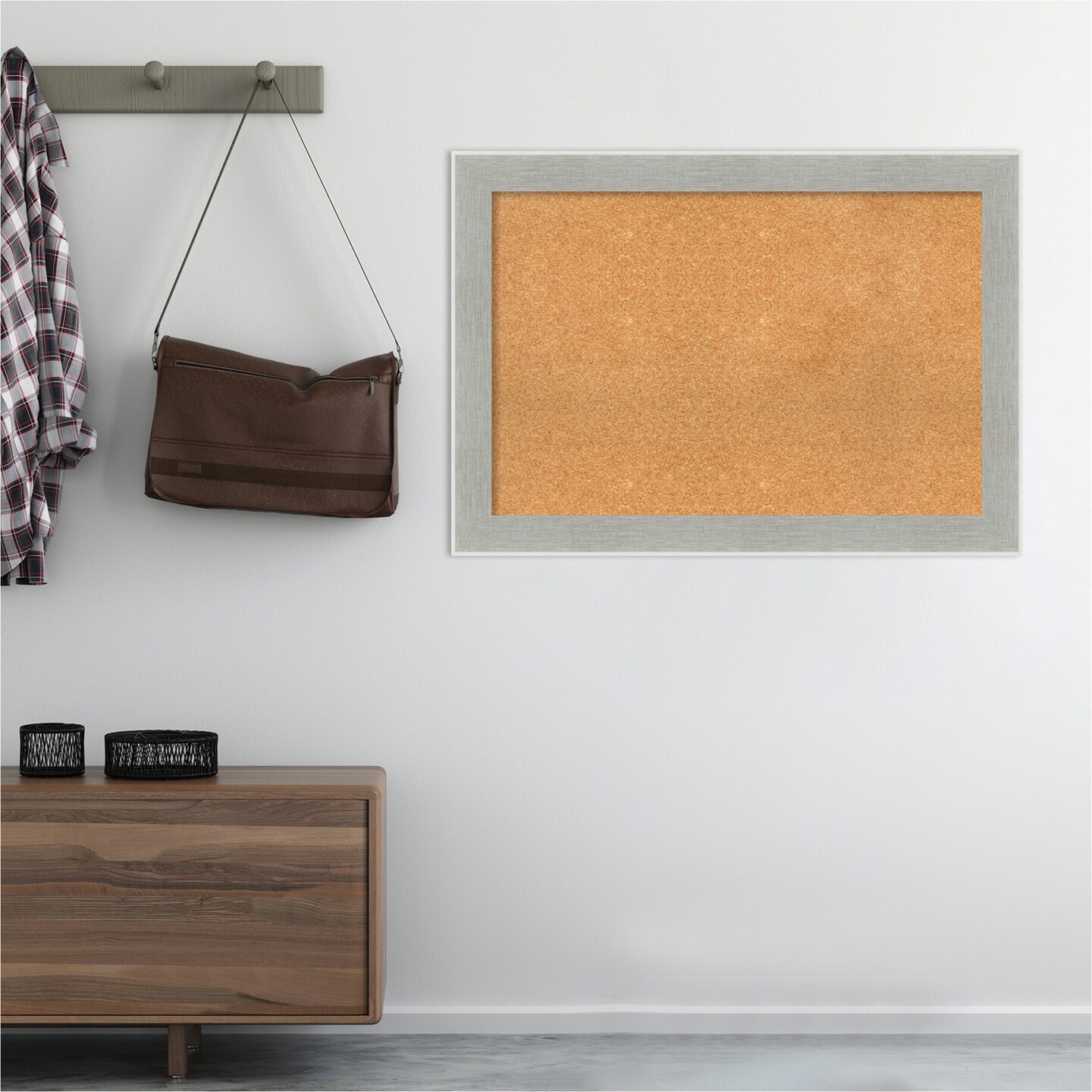 Cork Board, Glam Linen Grey Frame - Bulletin Board, Organization Board, Pin Board