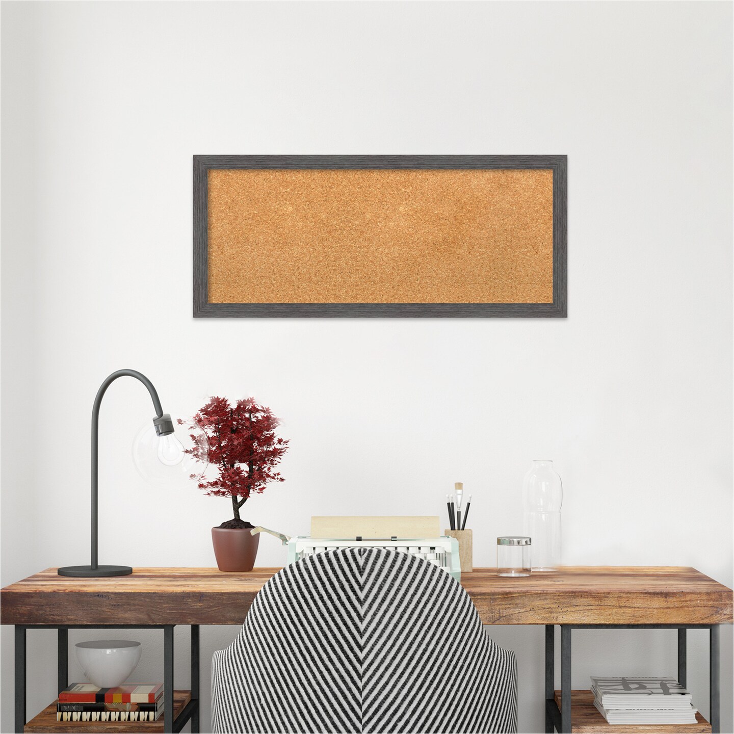 Cork Board, Pinstripe Plank Grey Thin Frame - Bulletin Board, Organization Board, Pin Board