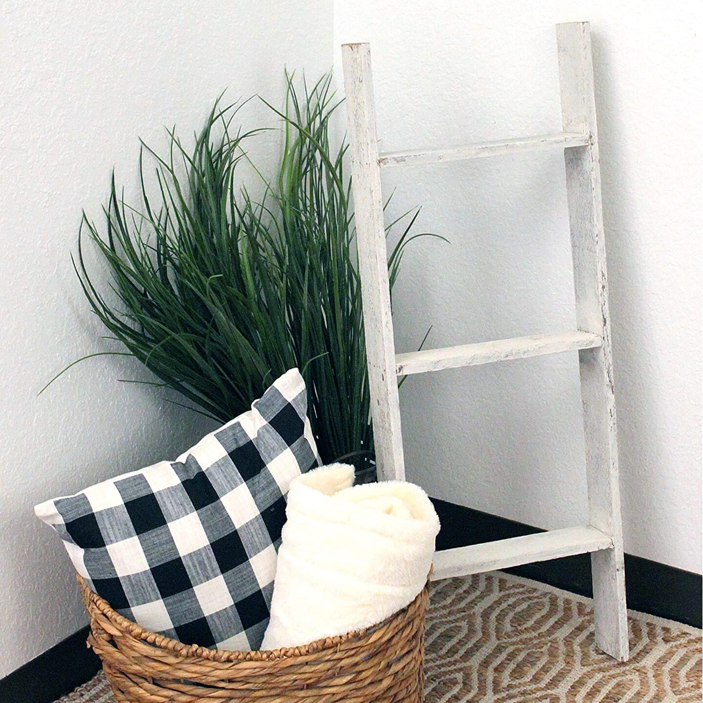 Rustic Farmhouse 5ft Reclaimed Wood Decorative Bookcase Picket Ladder