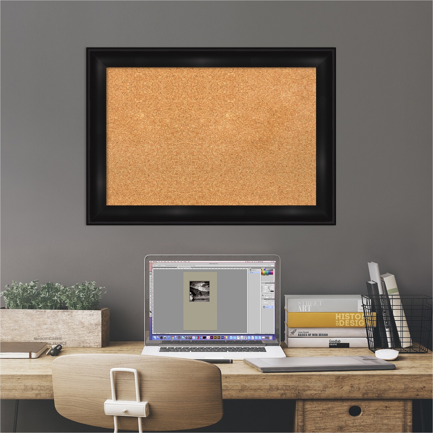 Cork Board, Grand Black Narrow Frame - Bulletin Board, Organization Board, Pin Board