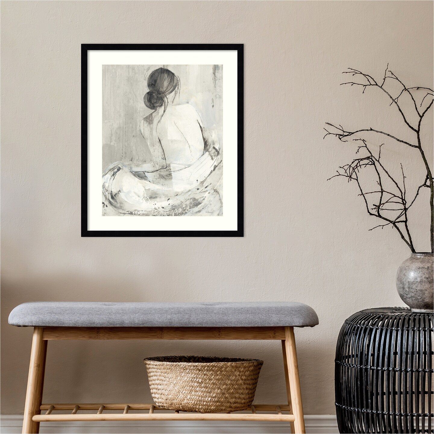 Evening I Neutral (Woman) by Albena Hristova Wood Framed Wall Art Print