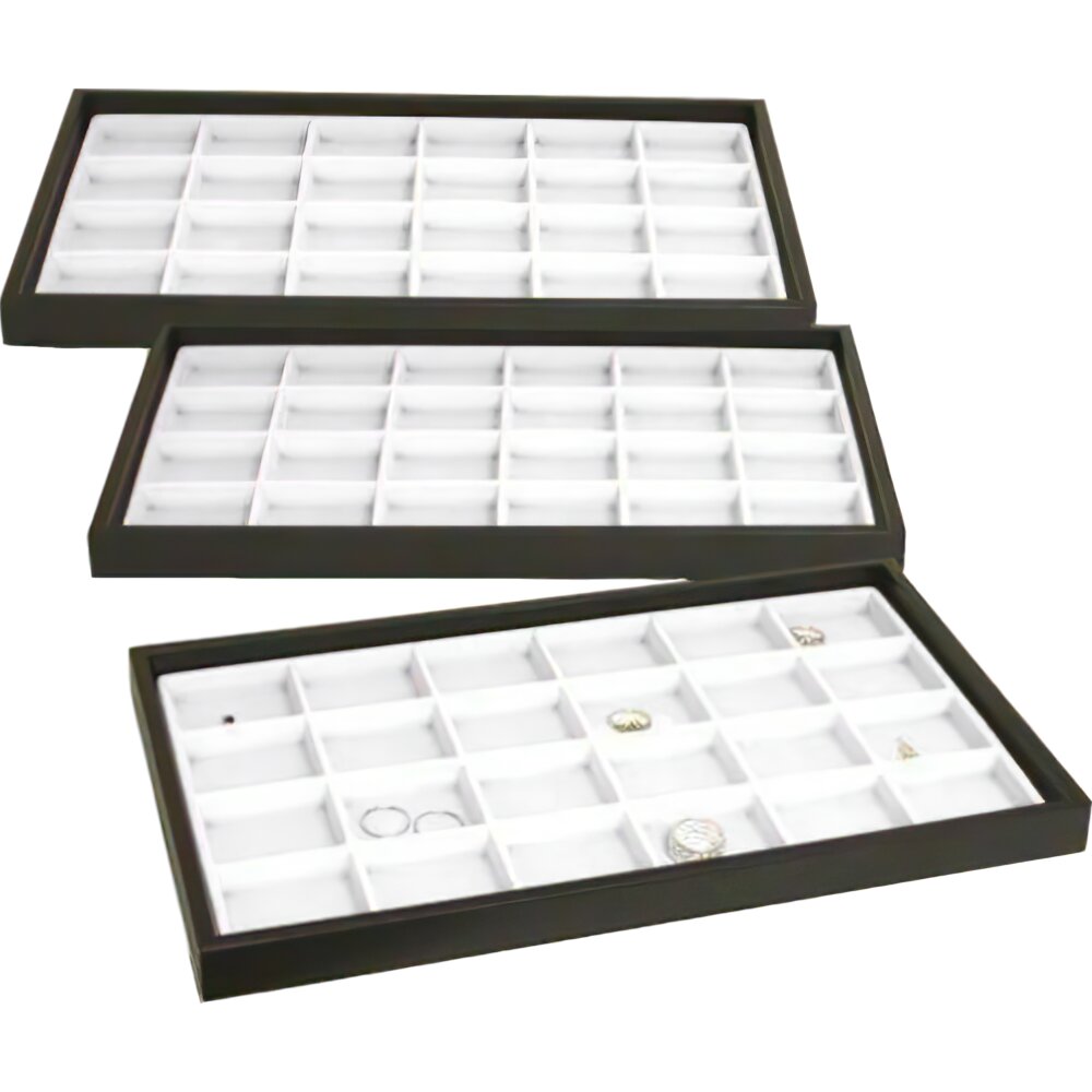 3 Jewelry Display Trays White 24 Slot Charm &#x26; Coin Case