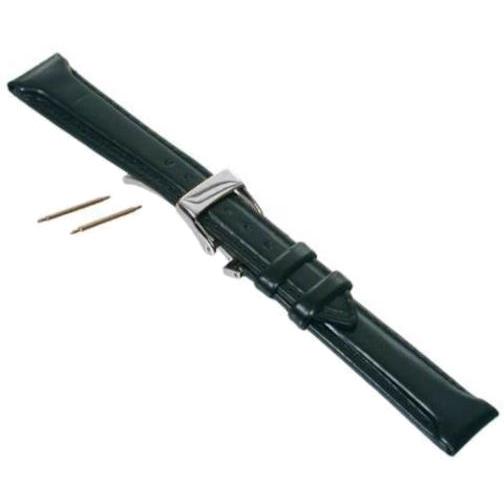 Black Leather Oilskin Watchband &#x26; Deployment Buckle