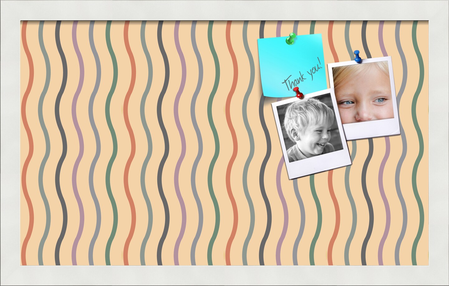 PinPix Custom Bulletin Board Multi Color Waves Poster Board Has a Fabric Style Canvas Finish, Framed in Satin White Frame, by ArtToFrames (PinPix-565)