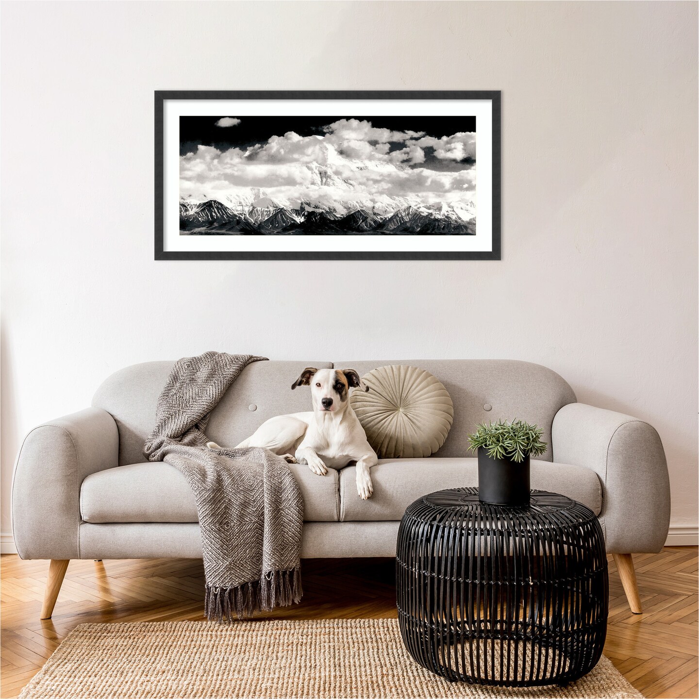 Mount McKinley Range Clouds Denali National Park Alaska 1948 by Ansel Adams Wood Framed Wall Art Print