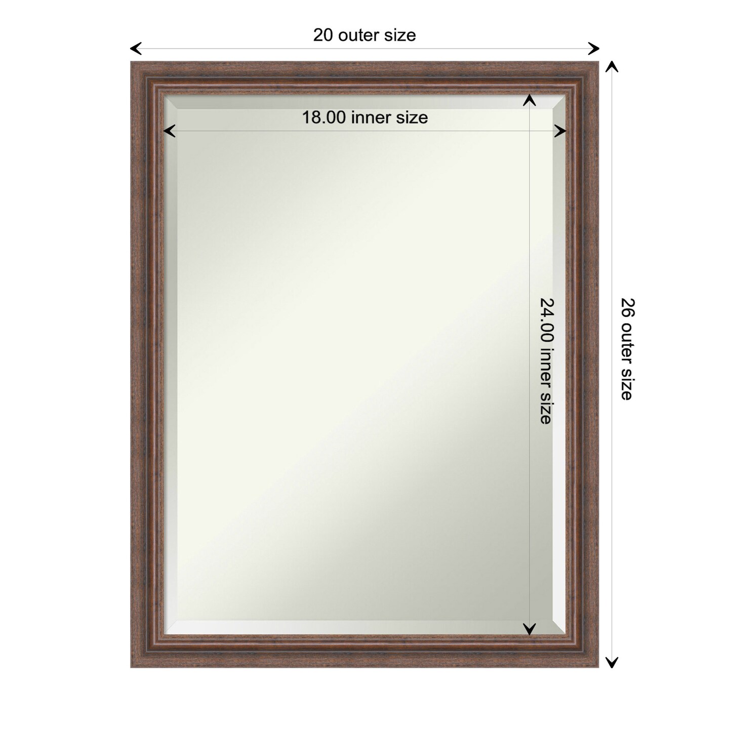 Beveled Wood Bathroom Wall Mirror, Distressed Rustic Brown Frame
