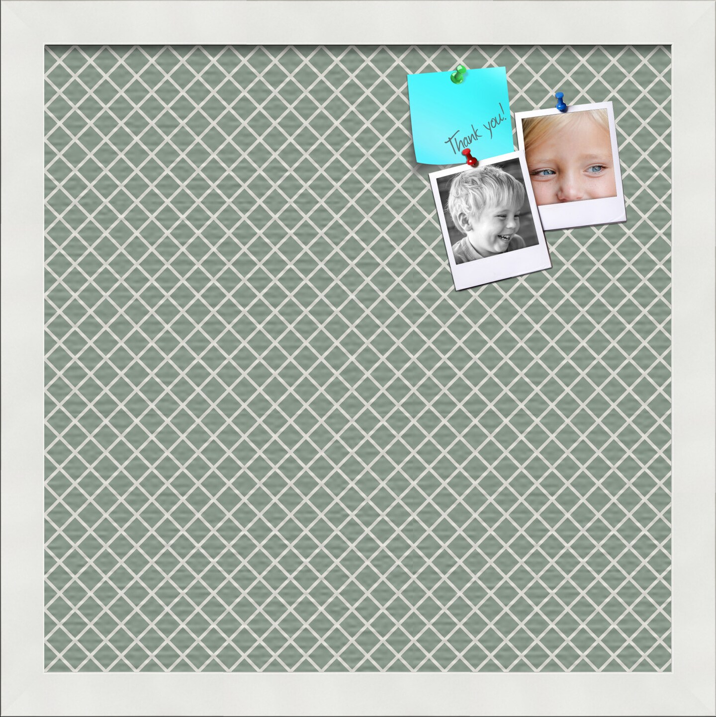 PinPix Custom Bulletin Board Nile Green Diamond Poster Board Has a Fabric Style Canvas Finish, Framed in Satin White Frame, by ArtToFrames (PinPix-380)