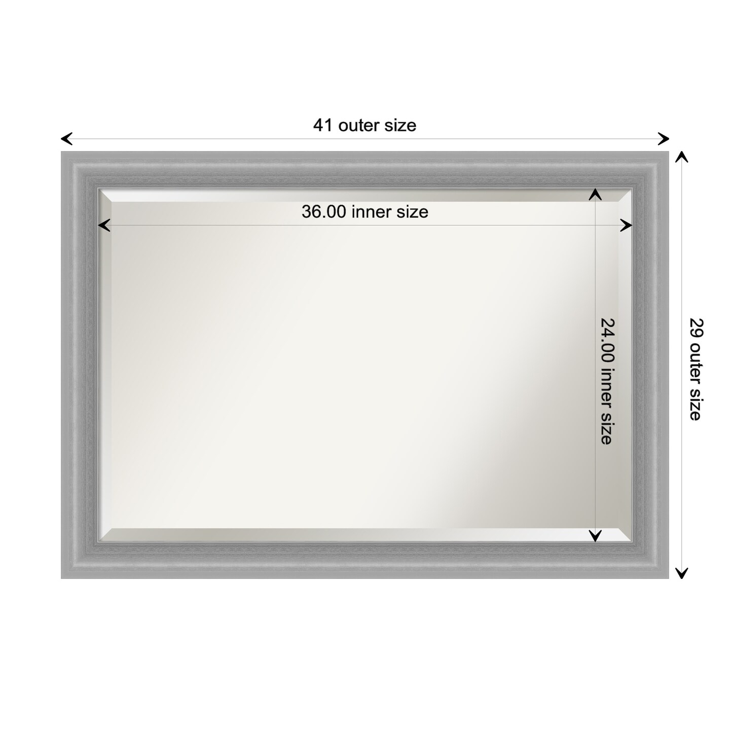 Beveled Bathroom Wall Mirror, Peak Polished Nickel Narrow Frame