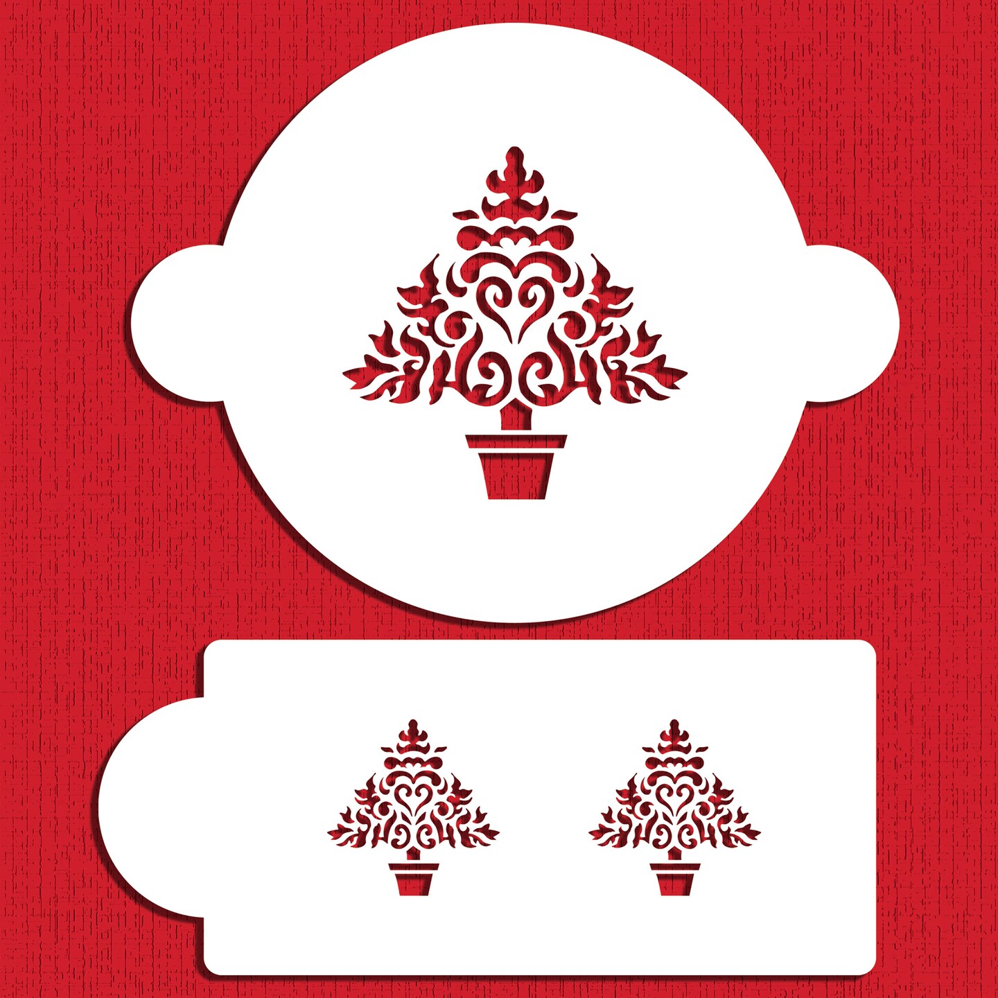 Christmas Tree Cake Stencil | C100 by Designer Stencils | Cake Decorating Tools | Baking Stencils for Royal Icing, Airbrush, Dusting Powder | Reusable Plastic Food Grade Stencil for Cakes | Easy to Use &#x26; Clean Cake Stencil