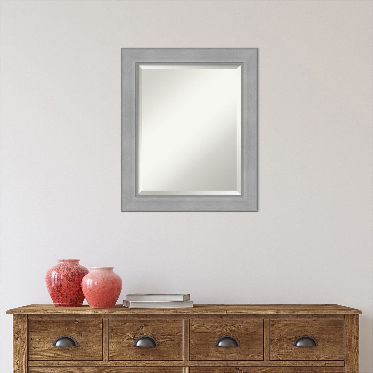 Beveled Bathroom Wall Mirror, Vista Brushed Nickel Frame