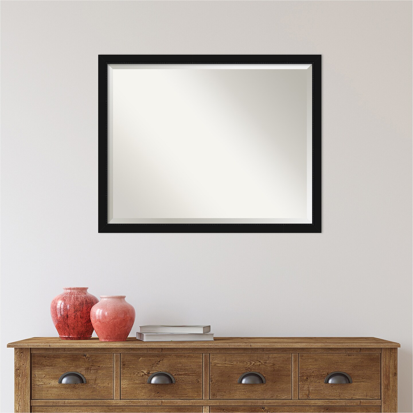 Beveled Bathroom Wall Mirror, Avon Black Narrow Frame