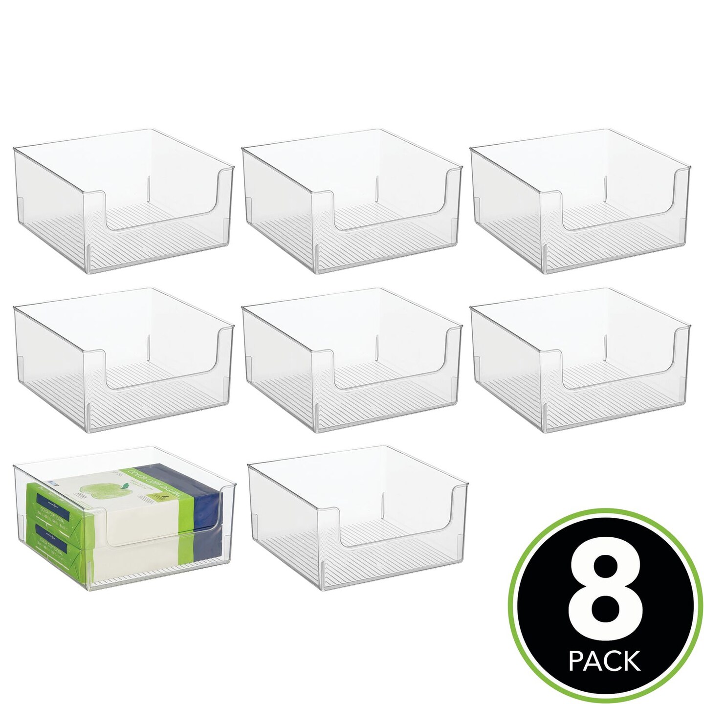 mDesign Office Plastic Storage Organizer Bin with Open Dip Front, 8 Pack, Clear