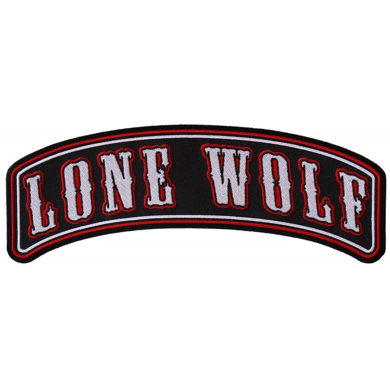Patch, Embroidered Patch (Iron-On or Sew-On), Large Top Rocker Back Patch, Lone Wolf (No Club, Nomad), 10" x 4"