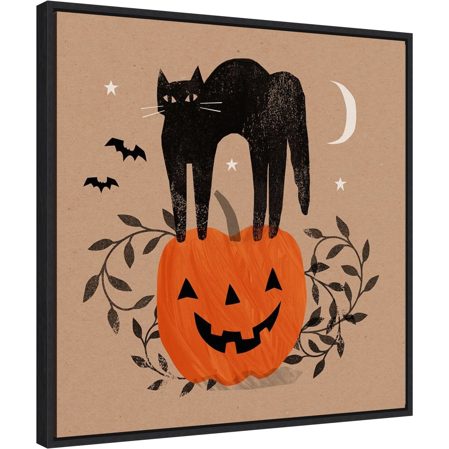 Halloween Cat Graphic I by Victoria Barnes 22-in. W x 22-in. H. Canvas Wall Art Print Framed in Black
