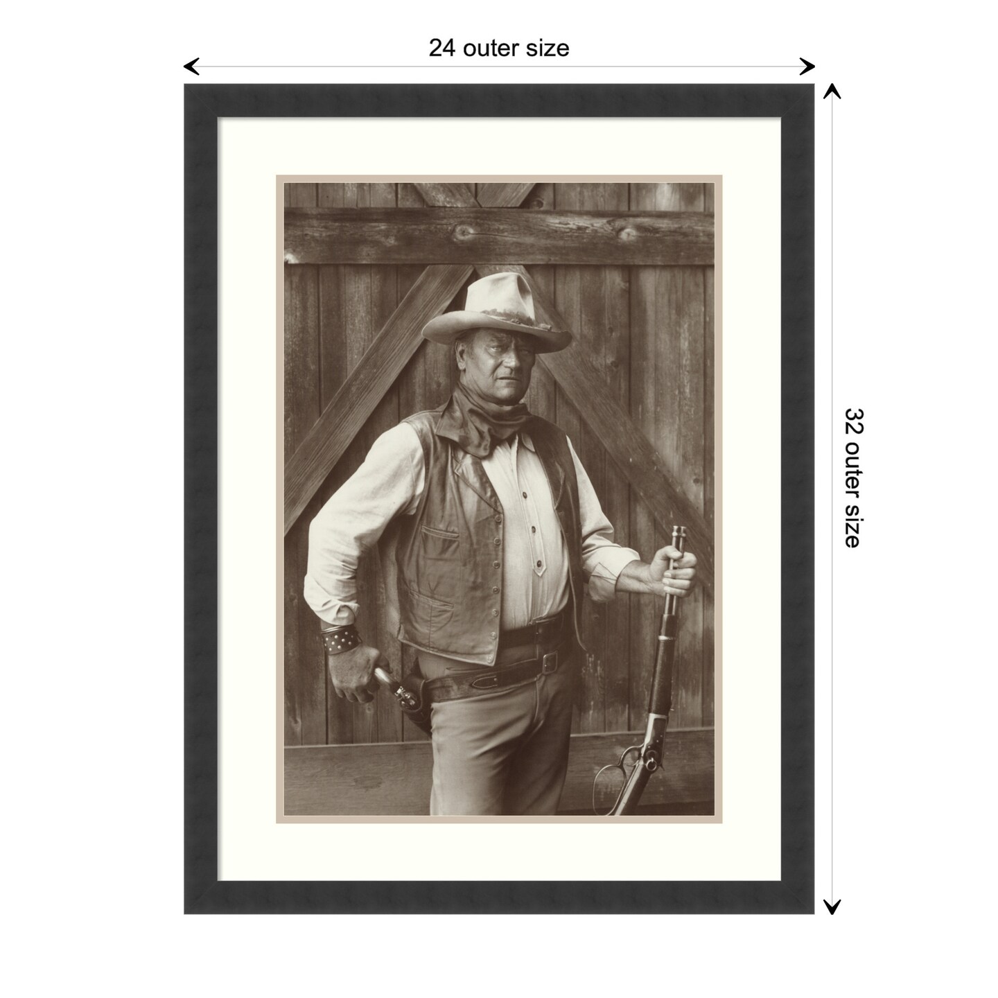 John Wayne by Bob Willoughby Wood Framed Wall Art Print