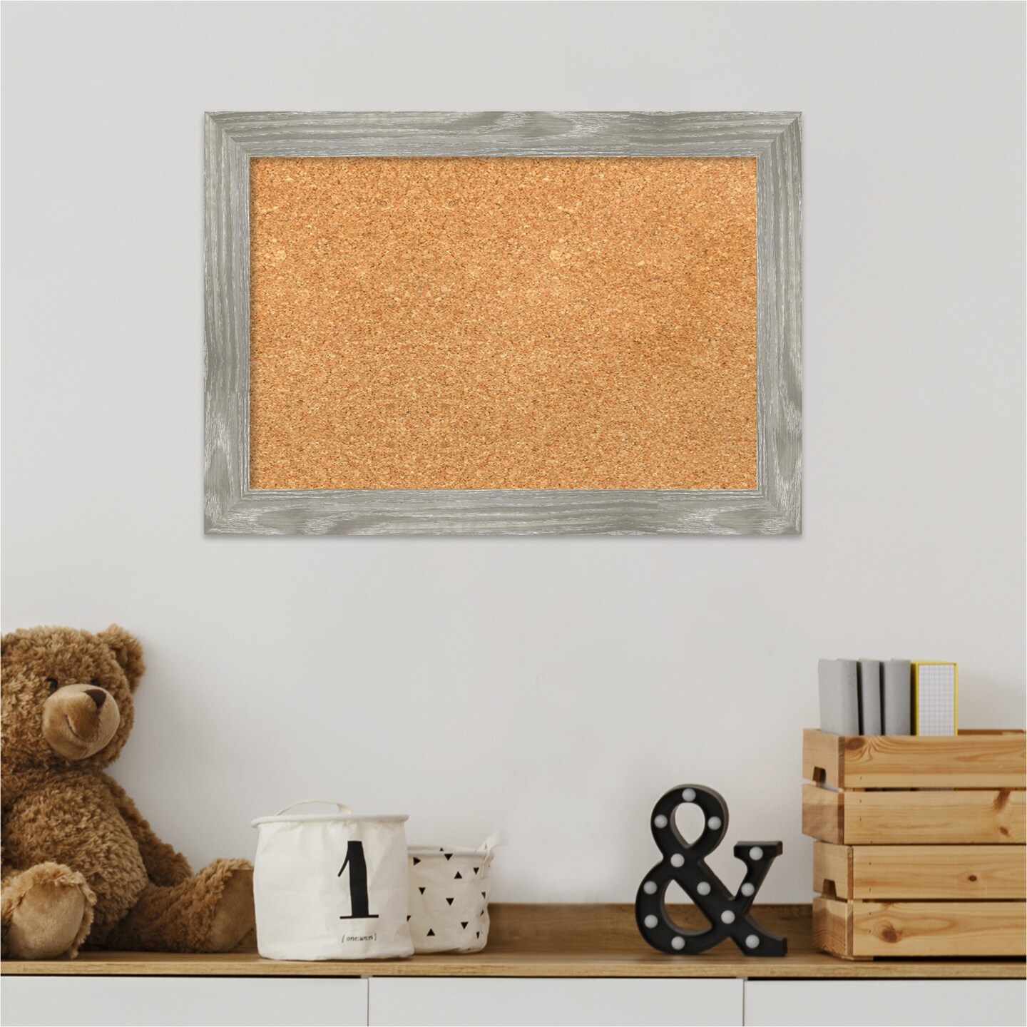 Cork Board, Dove Greywash Square Frame - Bulletin Board, Organization Board, Pin Board