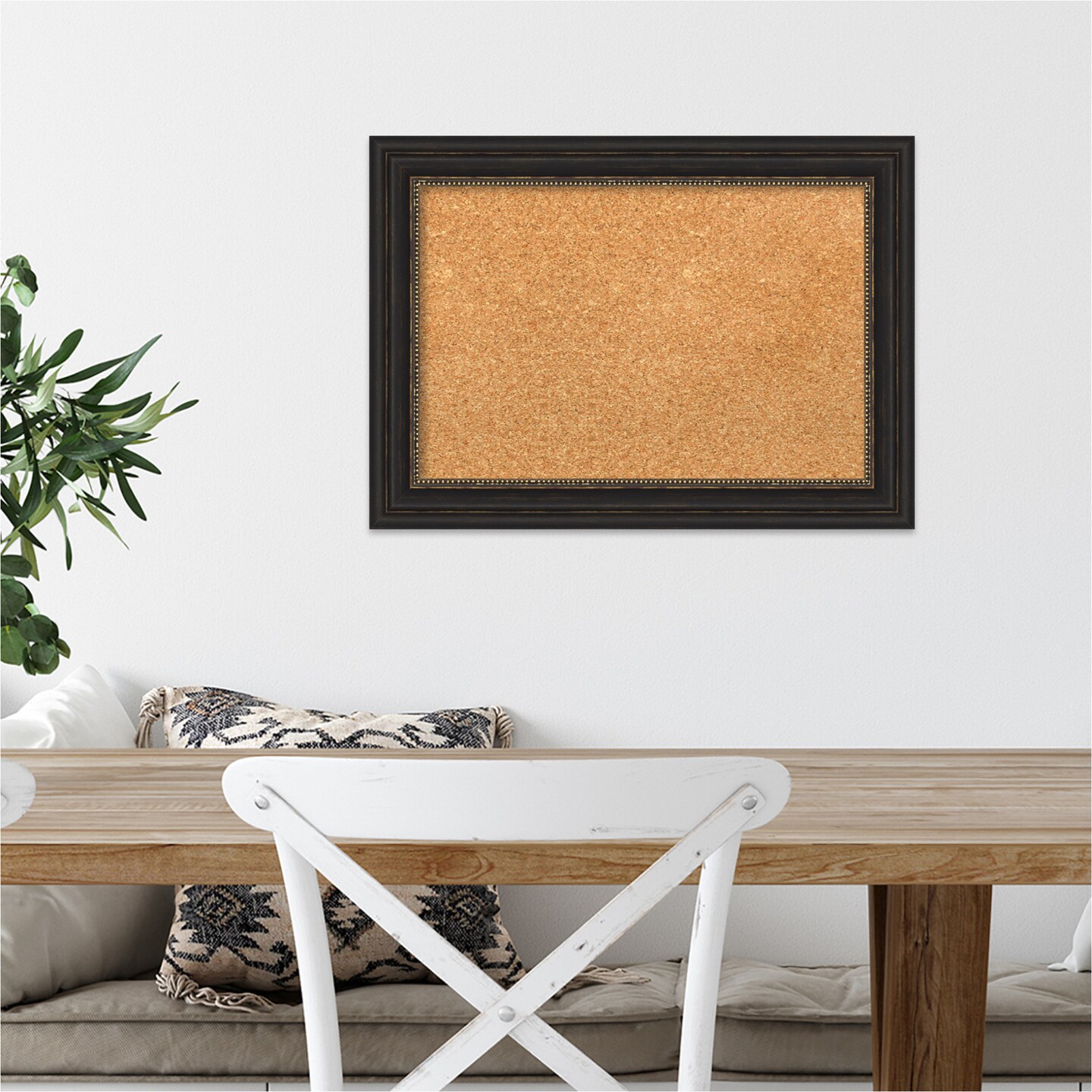 Cork Board, Accent Bronze Narrow Frame - Bulletin Board, Organization Board, Pin Board
