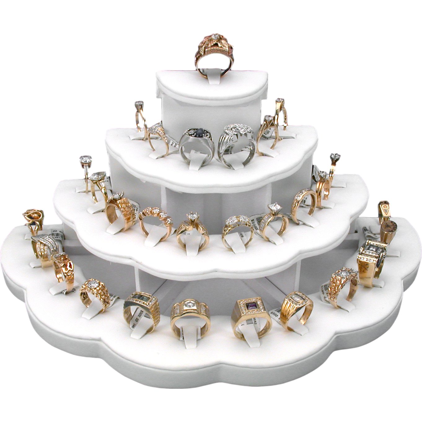 White Faux Leather Jewelry Display Stand Holds 29 Rings Kit 2 Pcs
