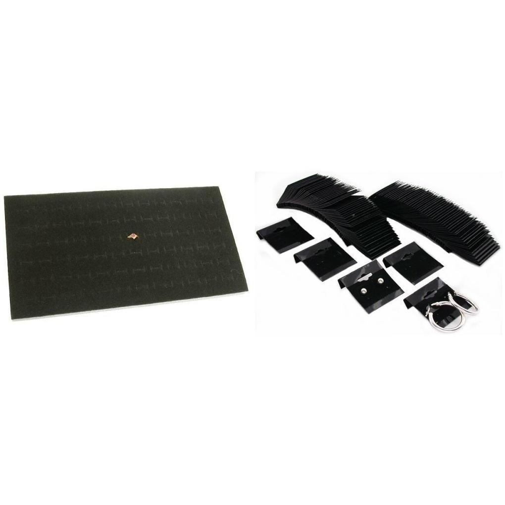 72 Slot Foam Ring Display Insert Pad & Black Flocked Earring Cards Kit 101 Pcs