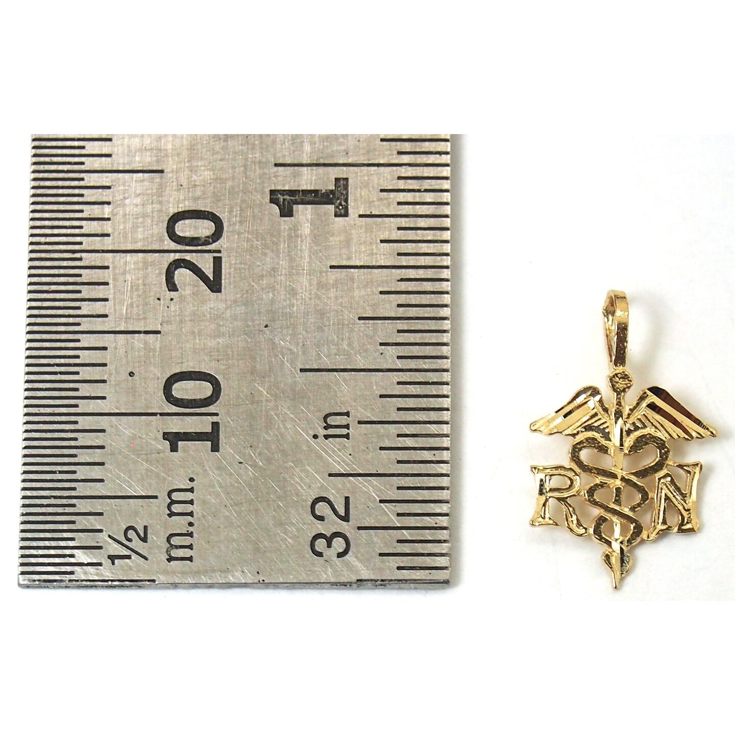 14K Gold RN Nurse Caduceus Symbol Charm with 18&#x22; Gold Cable Chain &#x26; Gift Box