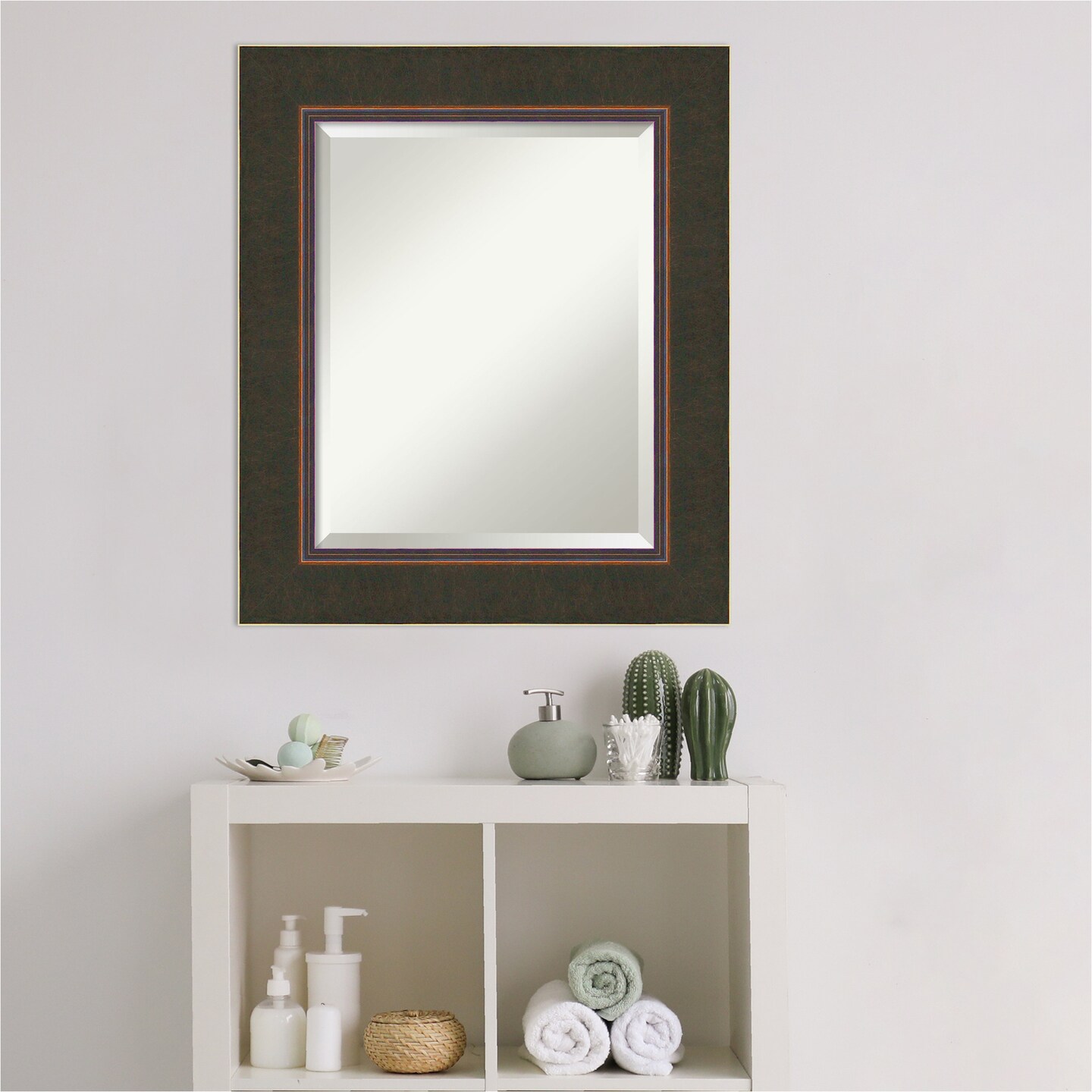 Beveled Wood Bathroom Wall Mirror, Milano Bronze Frame