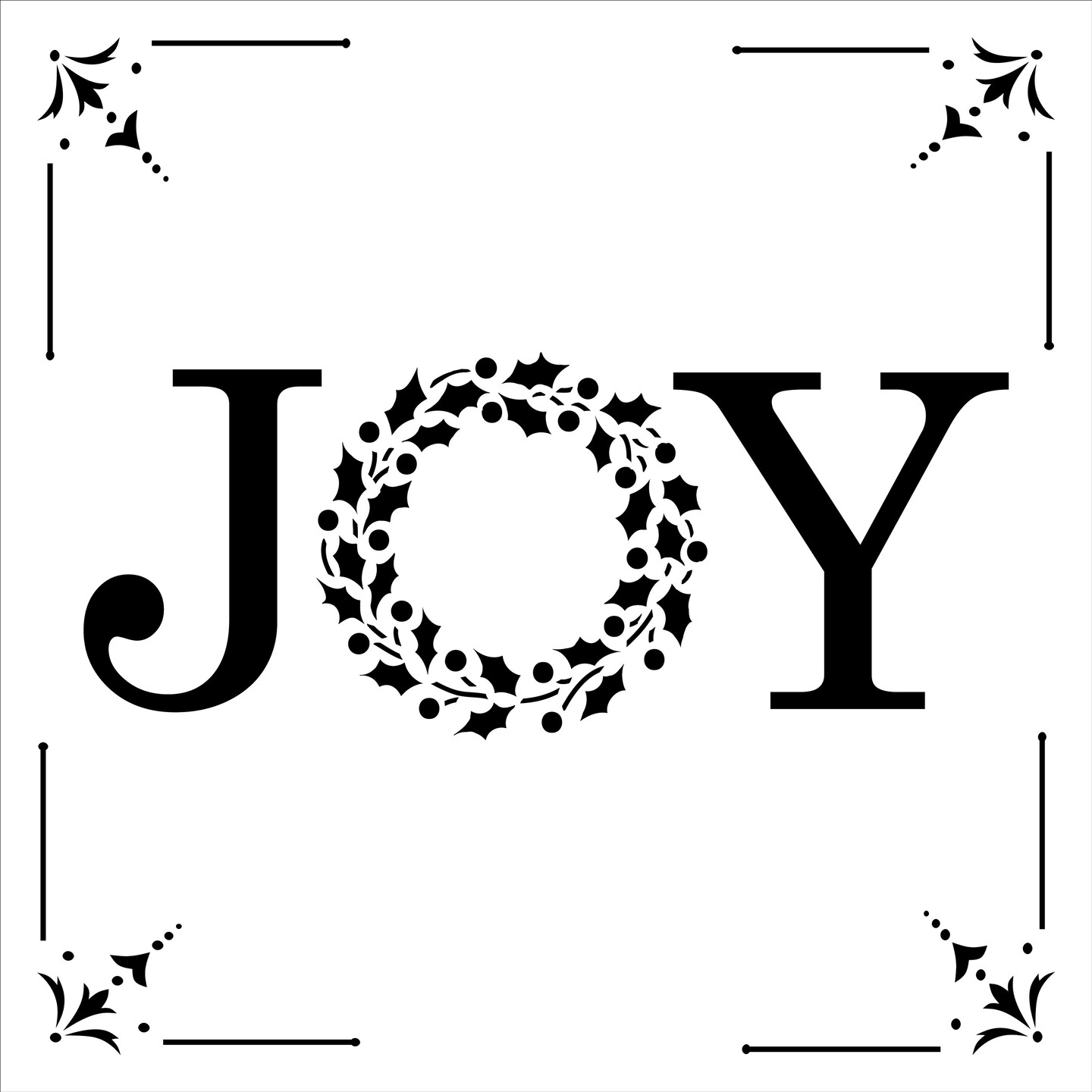 Joy with Holiday Wreath Embossing 12 x 12 Stencil | FS105 by Designer Stencils | Word & Phrase Stencils |