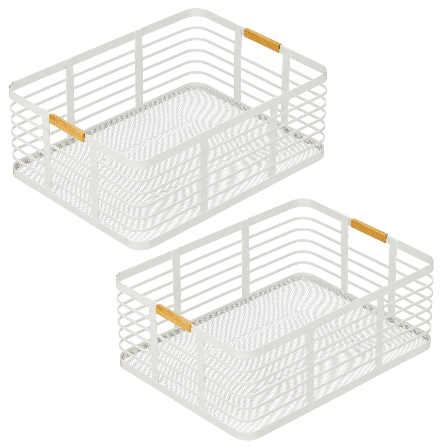 mDesign Rustic Metal Large Food Storage Bin Basket, 2 Pack, Matte White/Natural