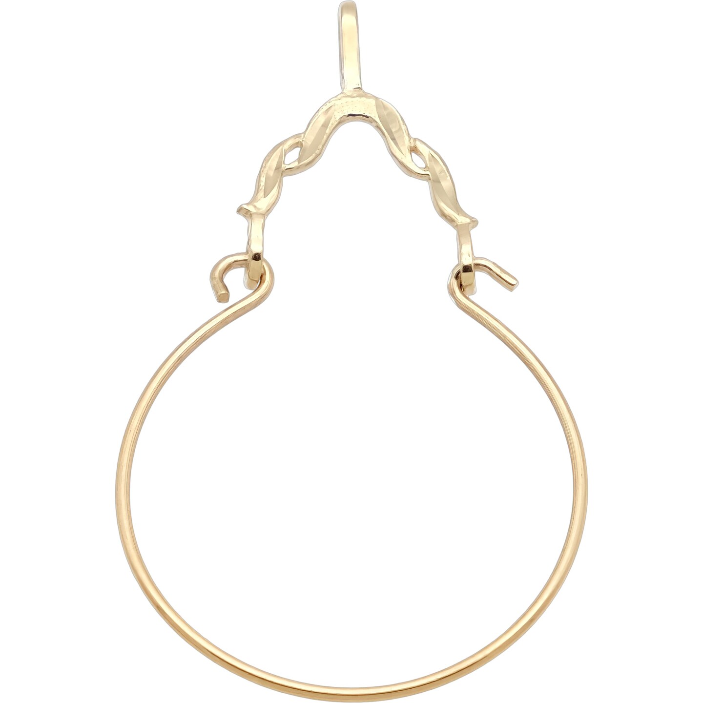 14K Gold Charm Holder Diamond-Cut Pendant Jewelry 34mm