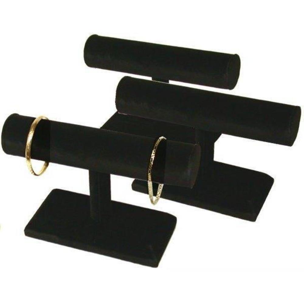 3 Black Velvet T-Bar Bracelet Watch Jewelry Displays