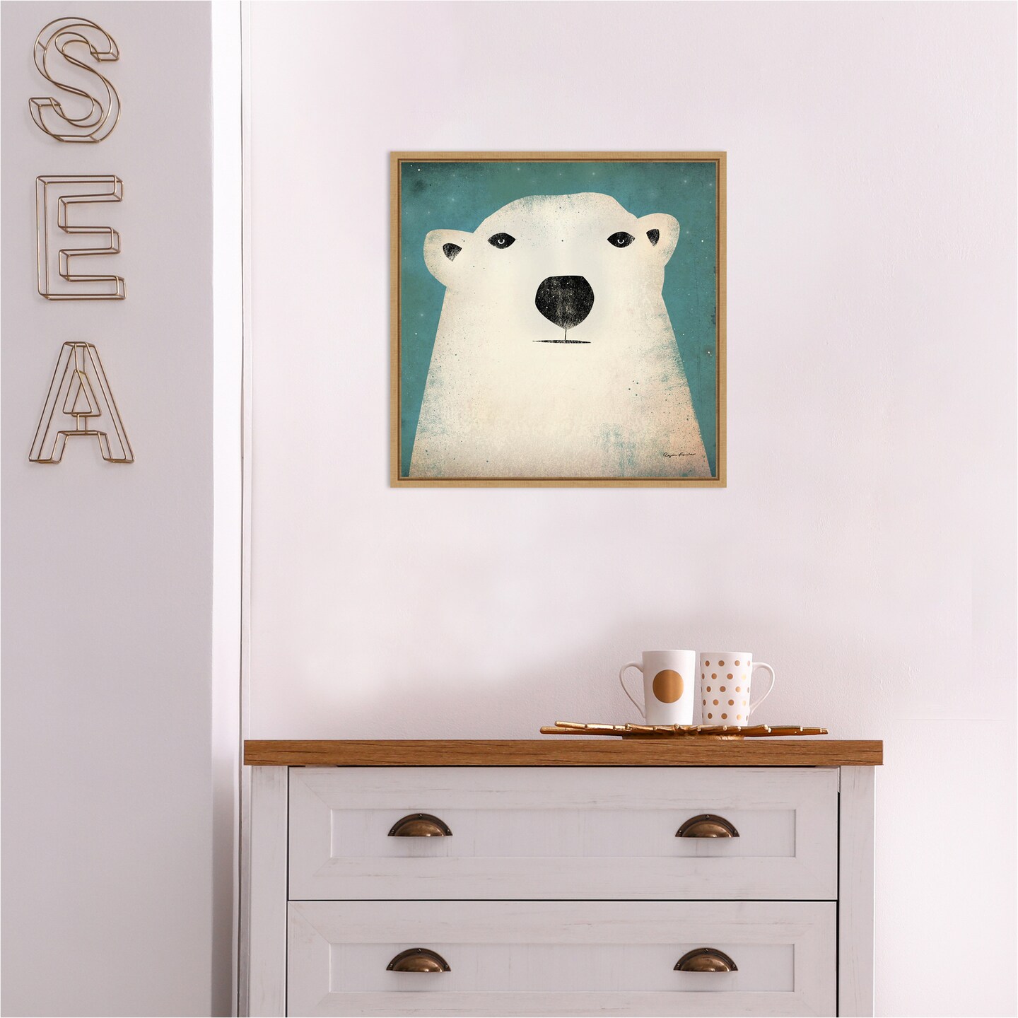 Polar Bear by Ryan Fowler 16-in. W x 16-in. H. Canvas Wall Art Print Framed in Natural