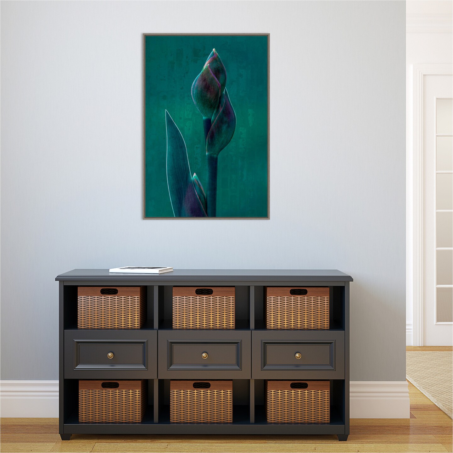 Blue charade. by Chris Hamilton 23-in. W x 33-in. H. Canvas Wall Art Print Framed in Grey