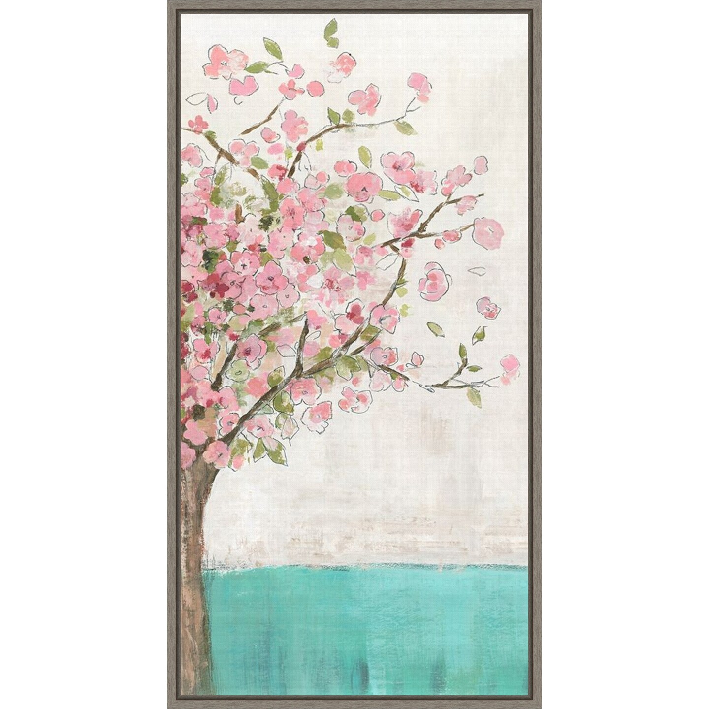 Spring Wakening (Cherry Blossom Tree) by Allison Pearce 14-in. W x 27-in. H. Canvas Wall Art Print Framed in Grey