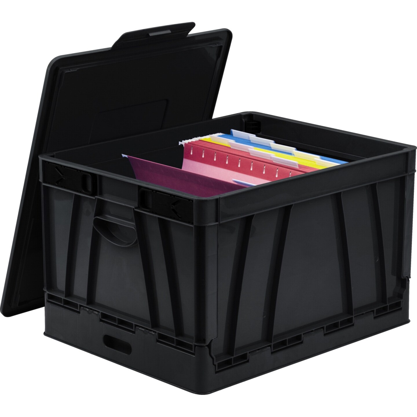 Storex Collapsible Crate with Lid, 91/4 Gallon, Black Art Desks