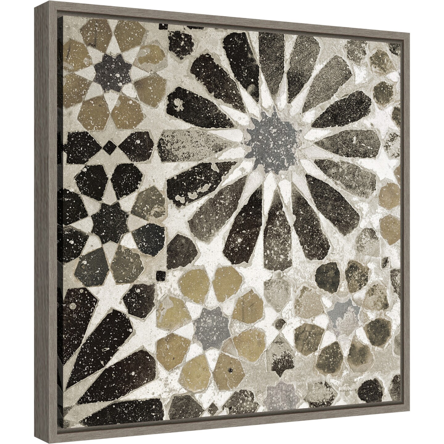 Alhambra Tile III Neutral by Sue Schlabach 16-in. W x 16-in. H. Canvas Wall Art Print Framed in Grey