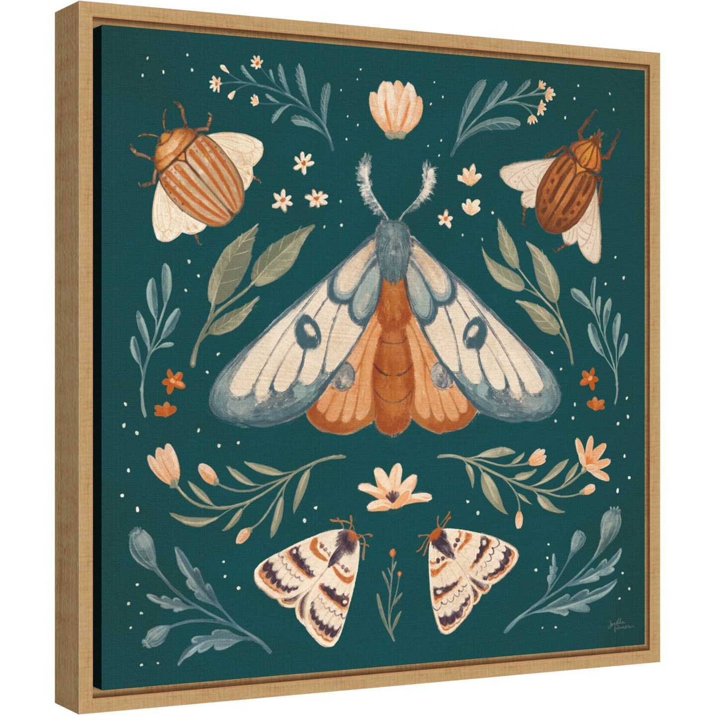 Winged Study II (Butterfly) by Janelle Penner 16-in. W x 16-in. H. Canvas Wall Art Print Framed in Natural