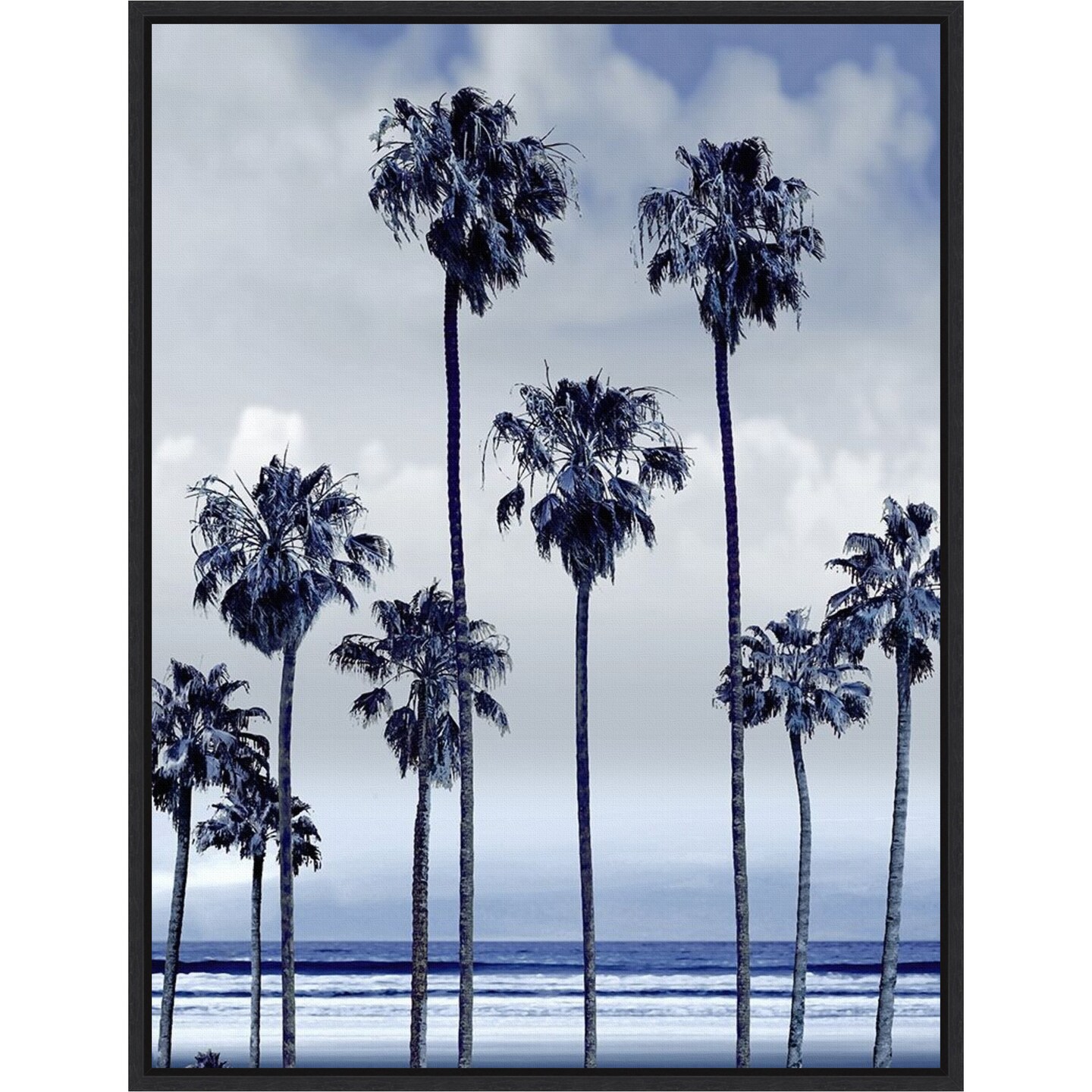 Beach Palms Indigo II by Devon Davis 18-in. W x 24-in. H. Canvas Wall Art Print Framed in Black