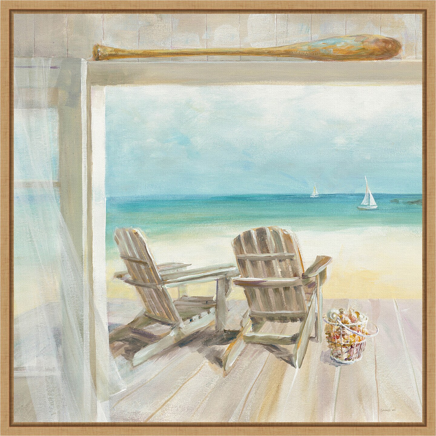 Seaside Morning Crop by Danhui Nai 16-in. W x 16-in. H. Canvas Wall Art Print Framed in Natural