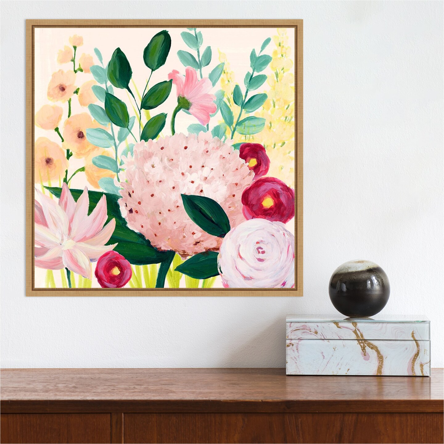 Mothers Day Blooms I by Grace Popp 16-in. W x 16-in. H. Canvas Wall Art Print Framed in Natural
