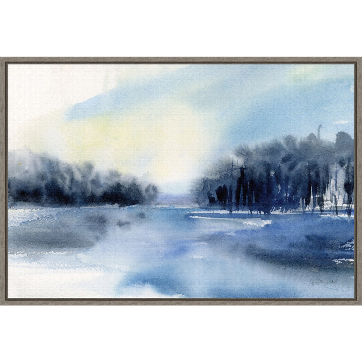 Winter River by Katrina Pete 23-in. W x 16-in. H. Canvas Wall Art Print Framed in Grey