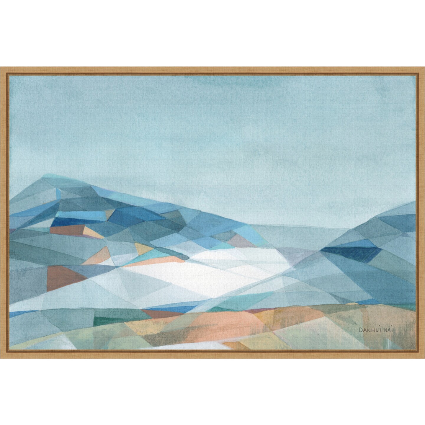 Geometric Mountain by Danhui Nai 23-in. W x 16-in. H. Canvas Wall Art Print Framed in Natural