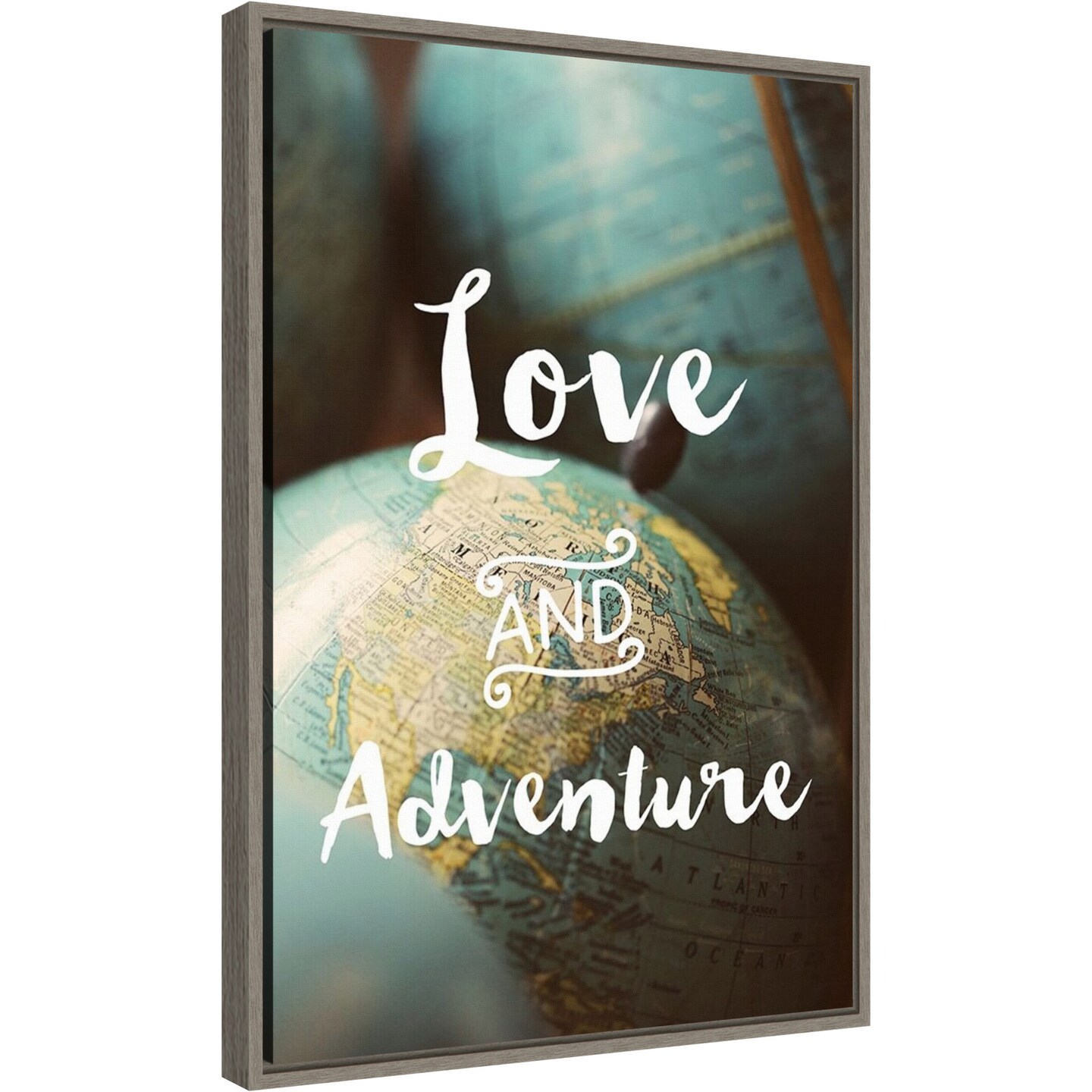 Love and Adventure by Alicia Bock 16-in. W x 23-in. H. Canvas Wall Art Print Framed in Grey