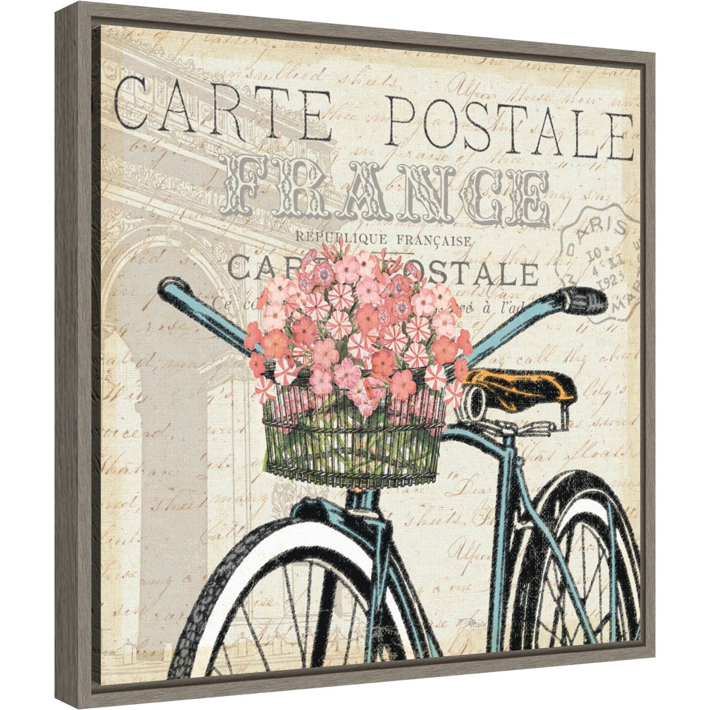 Paris Ride II (bicycle) by Pela Studio 16-in. W x 16-in. H. Canvas Wall Art Print Framed in Grey